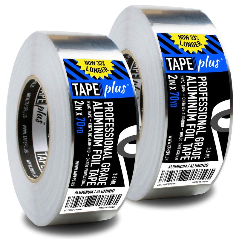 TapePlus Aluminum Foil Tape - Waterproof Insulation for HVAC Ducts - Heat Resistant Tape for Metal Repair - Duct Seal for Indoor & Outdoor Use - Pack of 2, 2 in x 210 ft, Silver - Image 1